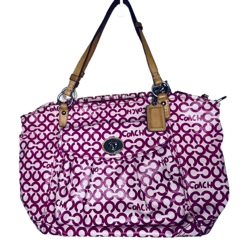 Coach Op Art Leah Coated Canvas Tote, Pink